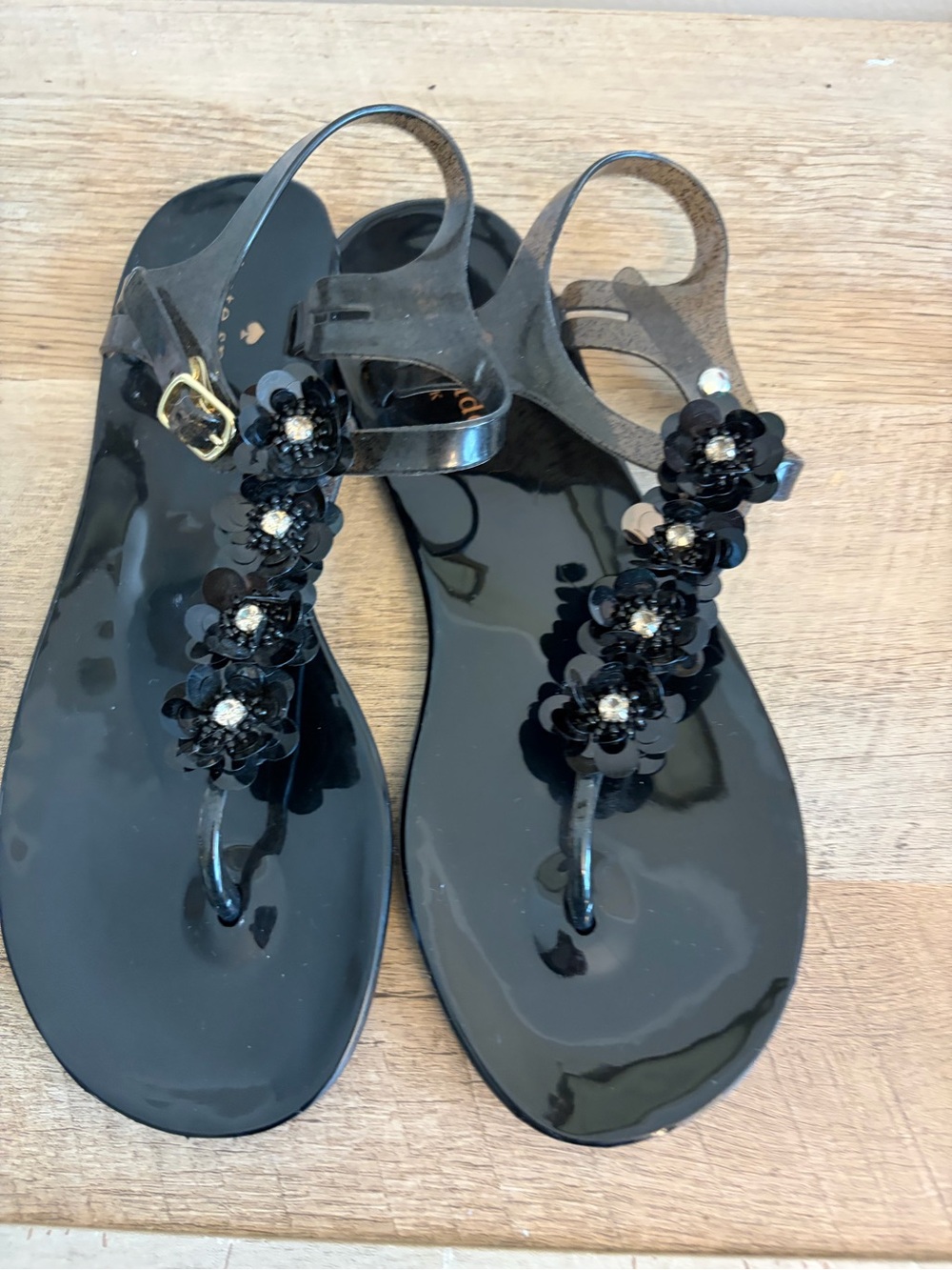 Kate Spade New York Tallula Jelly Thong Sandals Black Women's Size 8 Beach